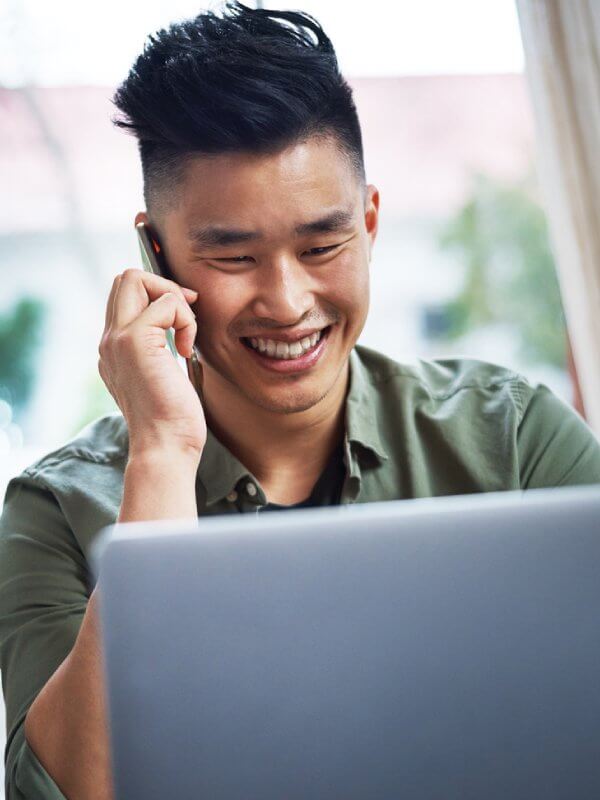 A home worker talking on the phone